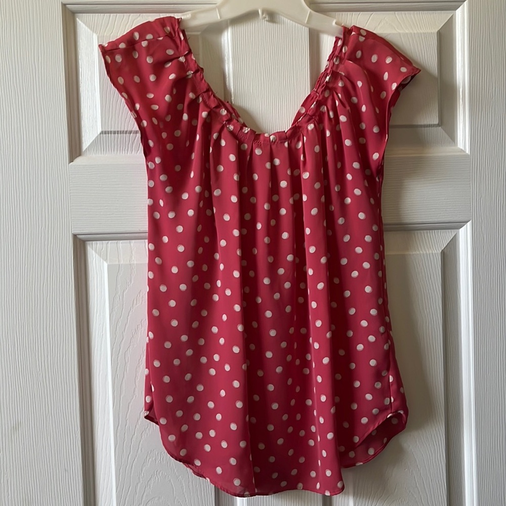 Lauren Conrad Coral Polka Dot Blouse 5/$18 Sale